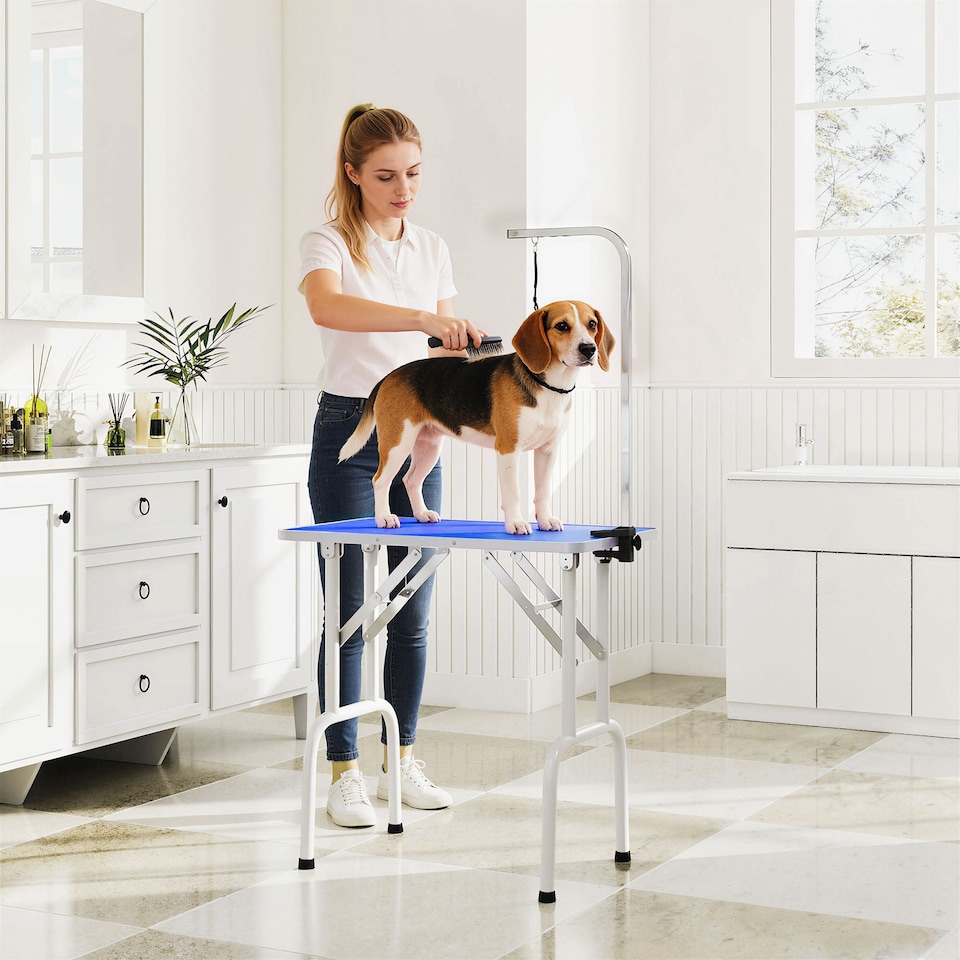 image 1 of PawHut Foldable Dog Grooming Table 32" Height Adjustable Arm for Small Dogs