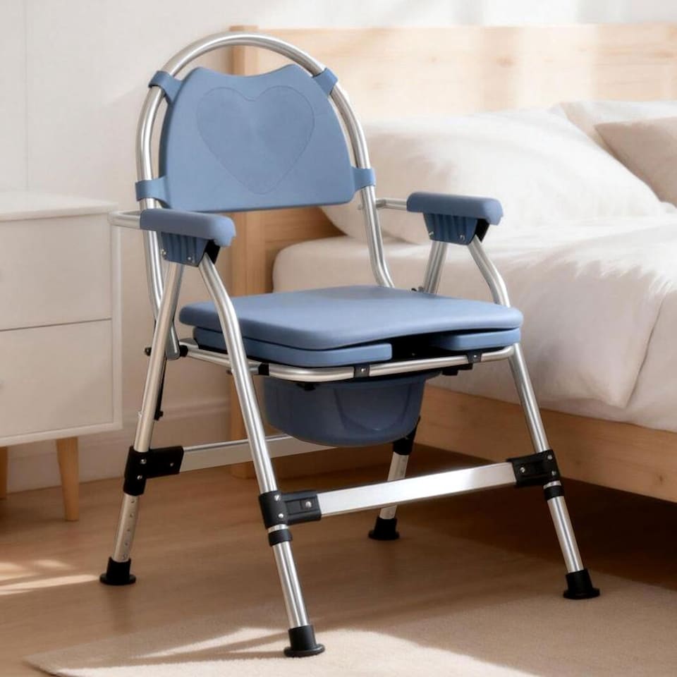 image 1 of Levede Folding Adjustable Metal Commode Chair for Bedroom Bedside Shower