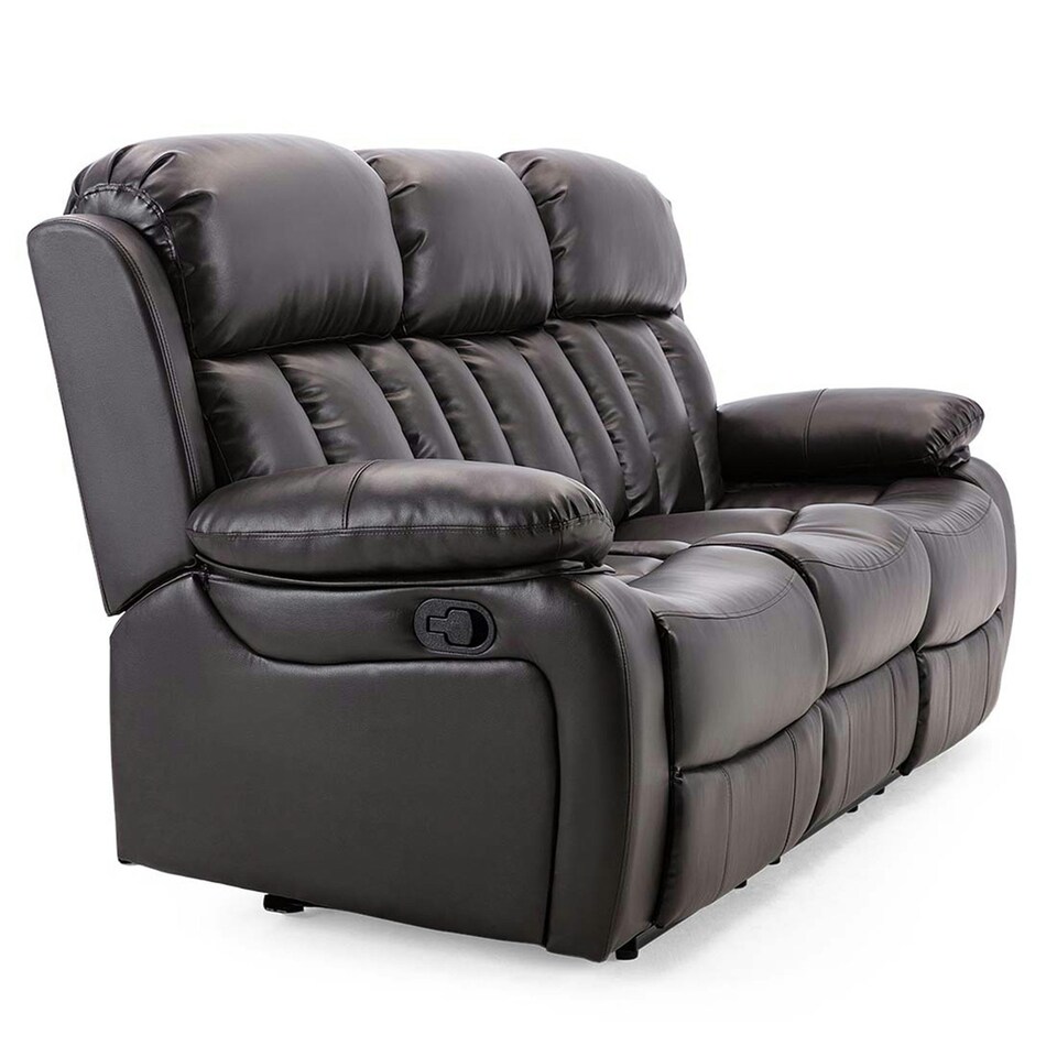 image 1 of Chester 3 Seater Manual High Back Bonded Leather Recliner Sofa (Brown