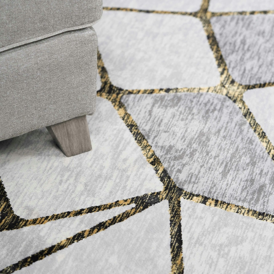 image 1 of KUKOON Grey Gold Abstract Marble Modern Living Room Area Rug 80cm x 150cm