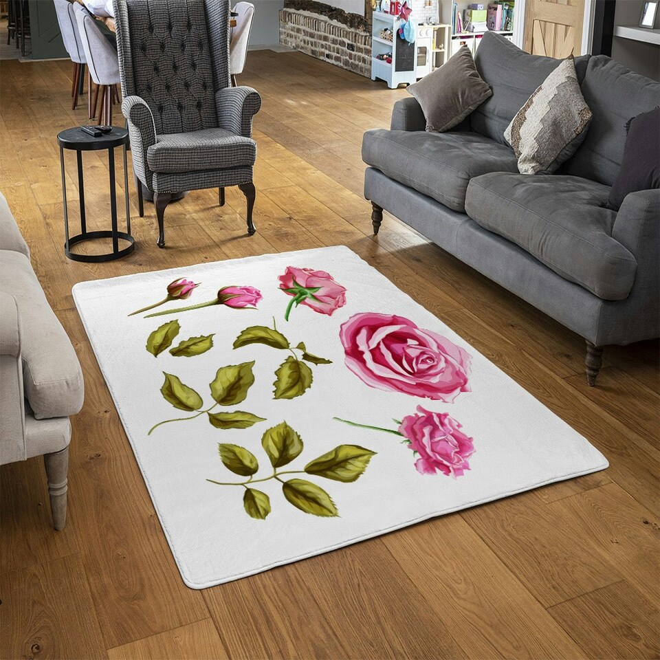 image 1 of Roses & Leaves (Rug) Pink | Large: 140x200cm
