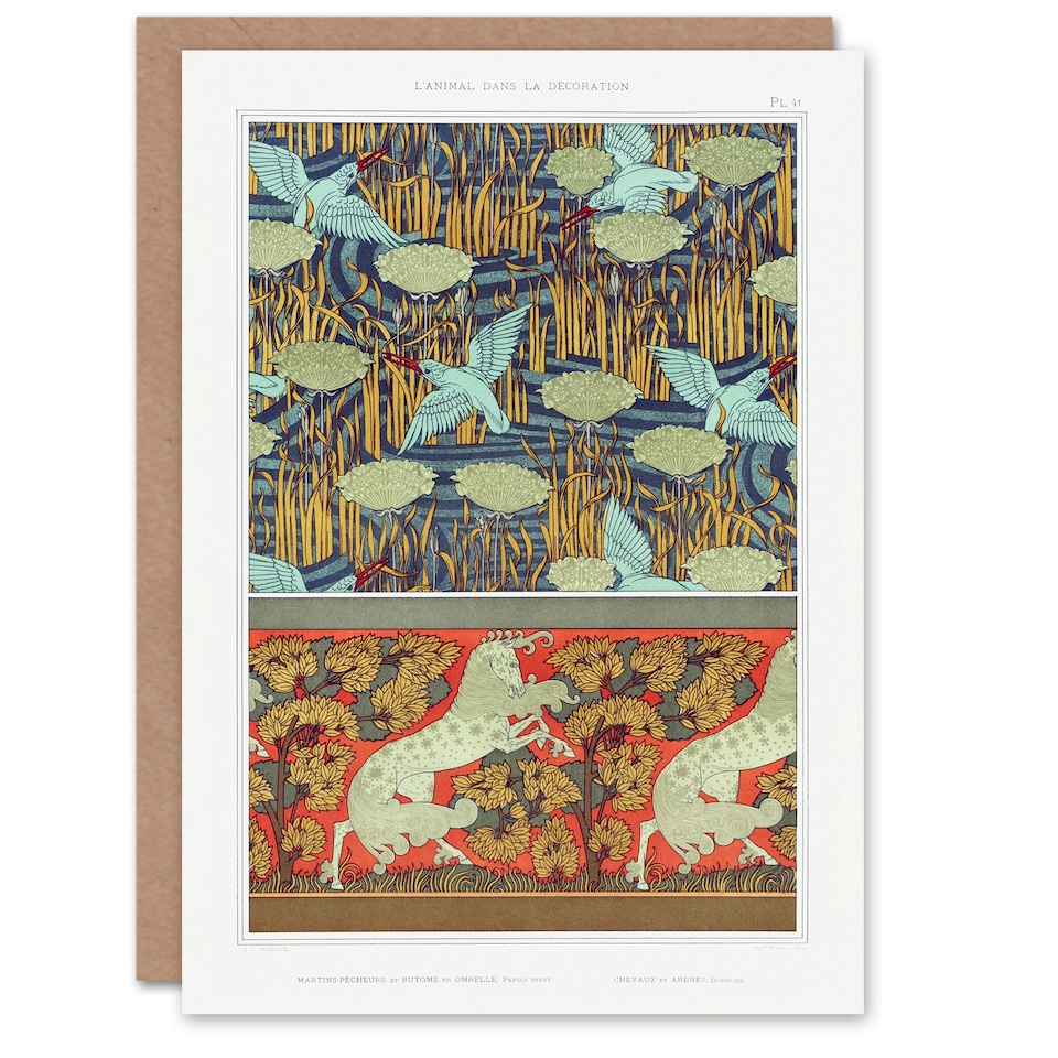 image 1 of Maurice Pillard Verneuil Art Card Kingfisher Bird and Horse Pattern