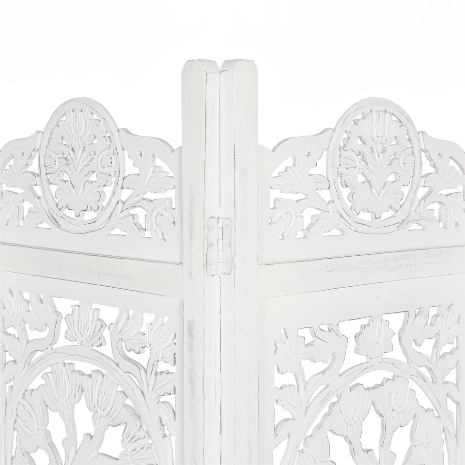 image 1 of 4 Panel Heavy Duty Carved  Screen Wooden Lotus Design Room Divider White 200 x 180 cm | White | White | 200 x 180 cm