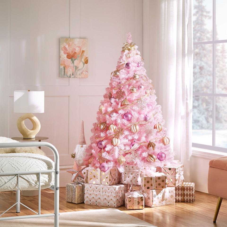 image 1 of Yaheetech 5ft Artificial Christmas Tree with Foldable Stand, 398 PVC Tips, Pink