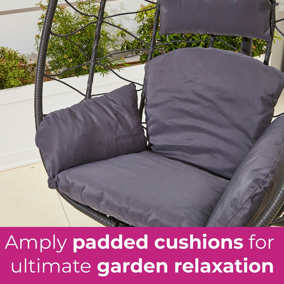 image 1 of Neo Grey Garden Swing Hanging Egg Chair With Cushions