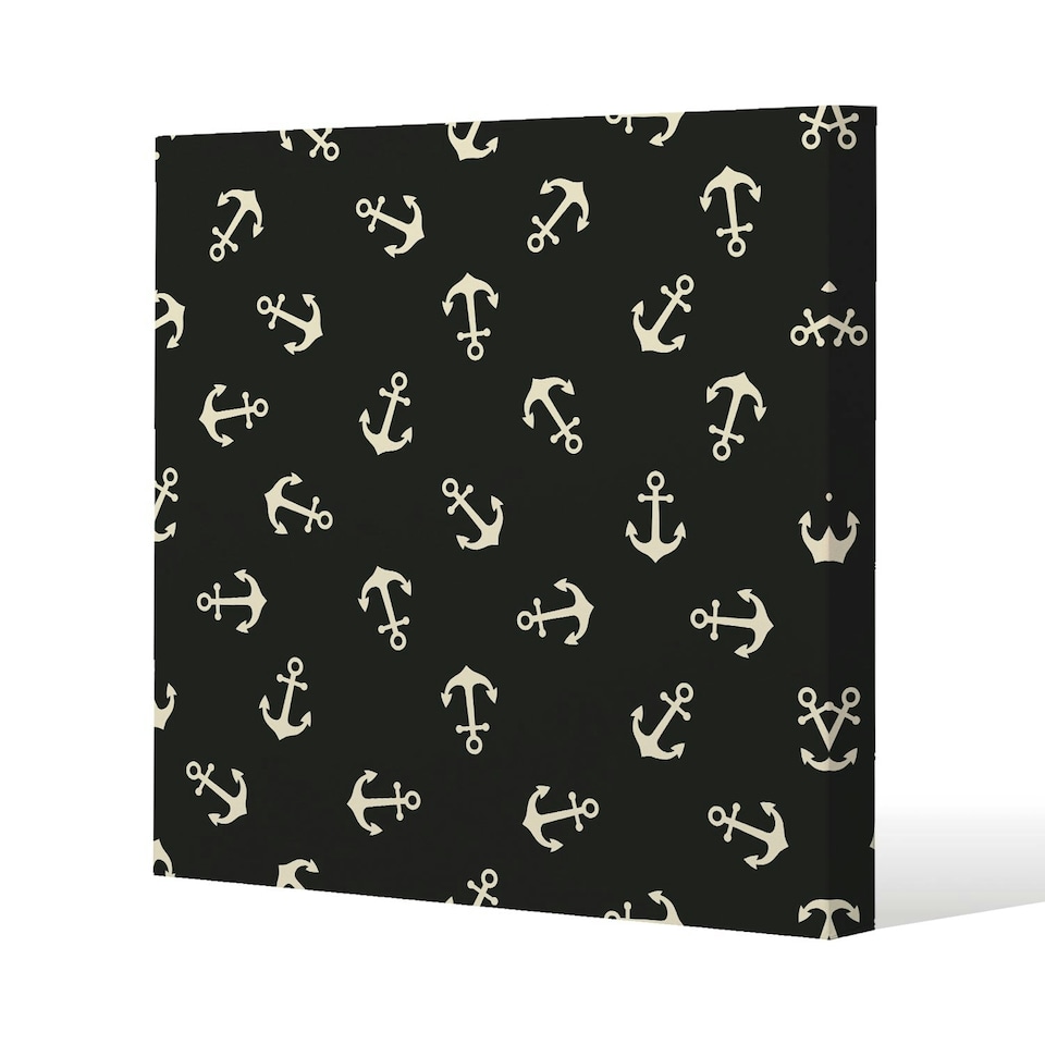 image 1 of Anchors on Black Background (Canvas Print) 77 x 77 x 4cm