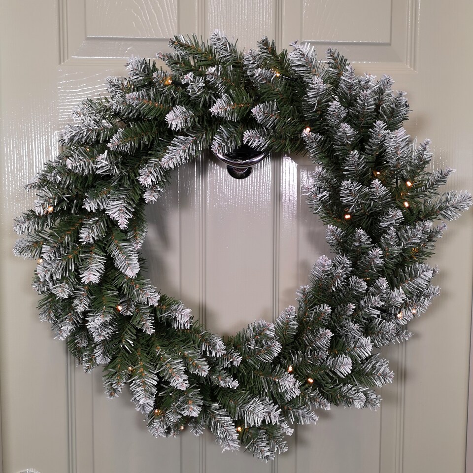 image 1 of 60cm Snow Tipped Christmas Wreath with 50 Warm White LEDs and 160 Bullet Tips