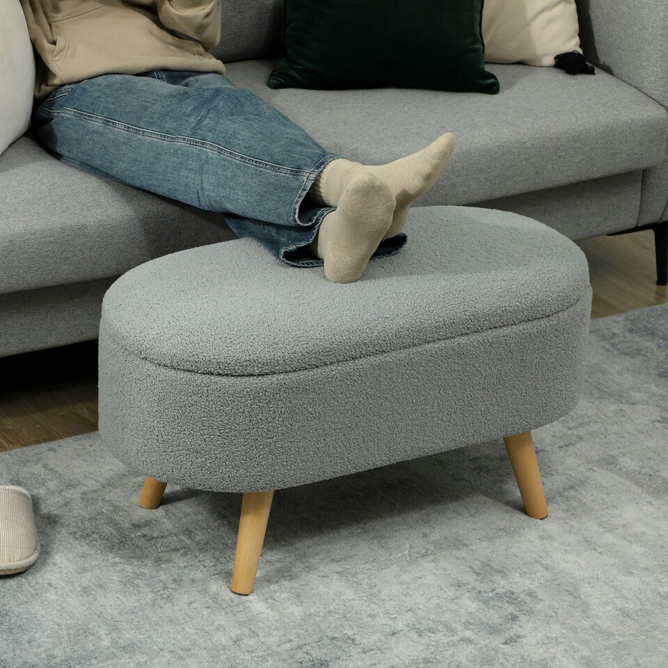 image 1 of HOMCOM Ottoman Storage Bench for Hallway, Living Room, Charcoal Grey