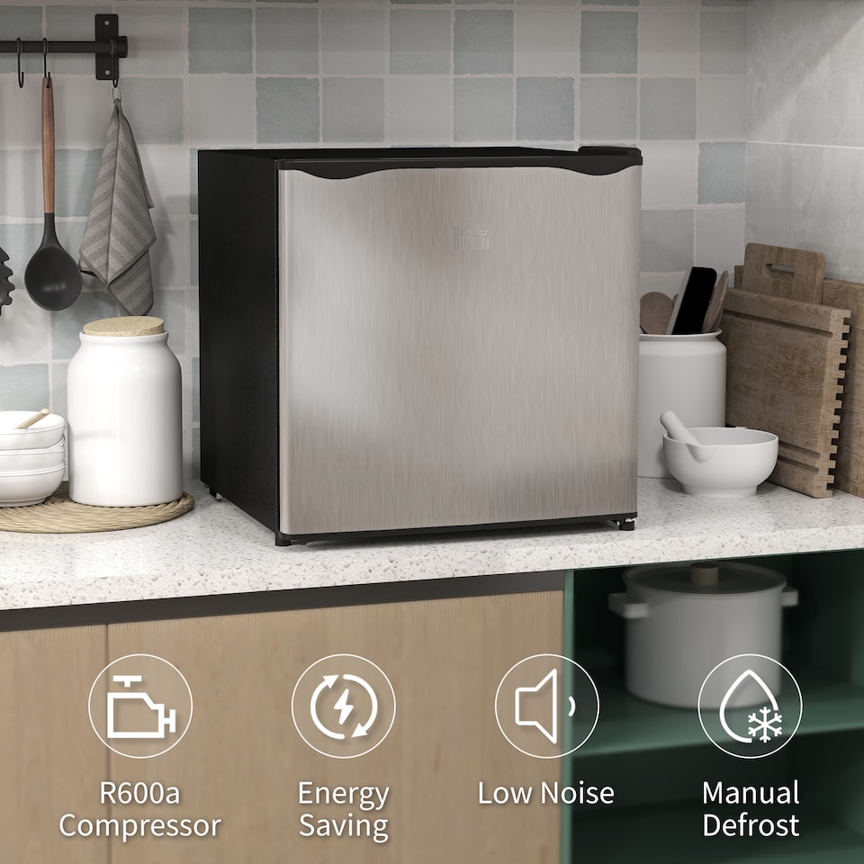 image 1 of HOMCOM Tabletop Mini Freezer with 35 Litre Capacity, Small Freezer with Reversible Door, Adjustable Temperature and Removable Wire Shelf for Bedrooms, Home Office, Silver Tone | Silver