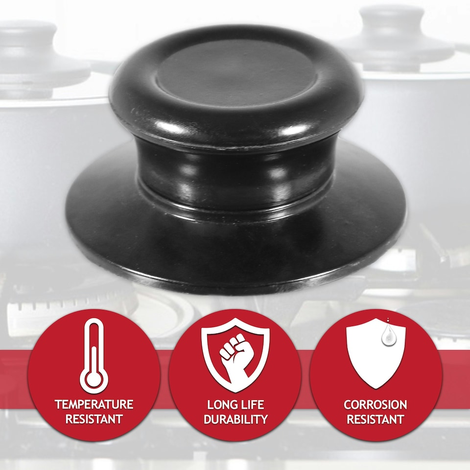 image 1 of SPARES2GO Pan Lid Knob Handle Kitchen Cookware Black Round Bakelite Hand Grip Replacement Black