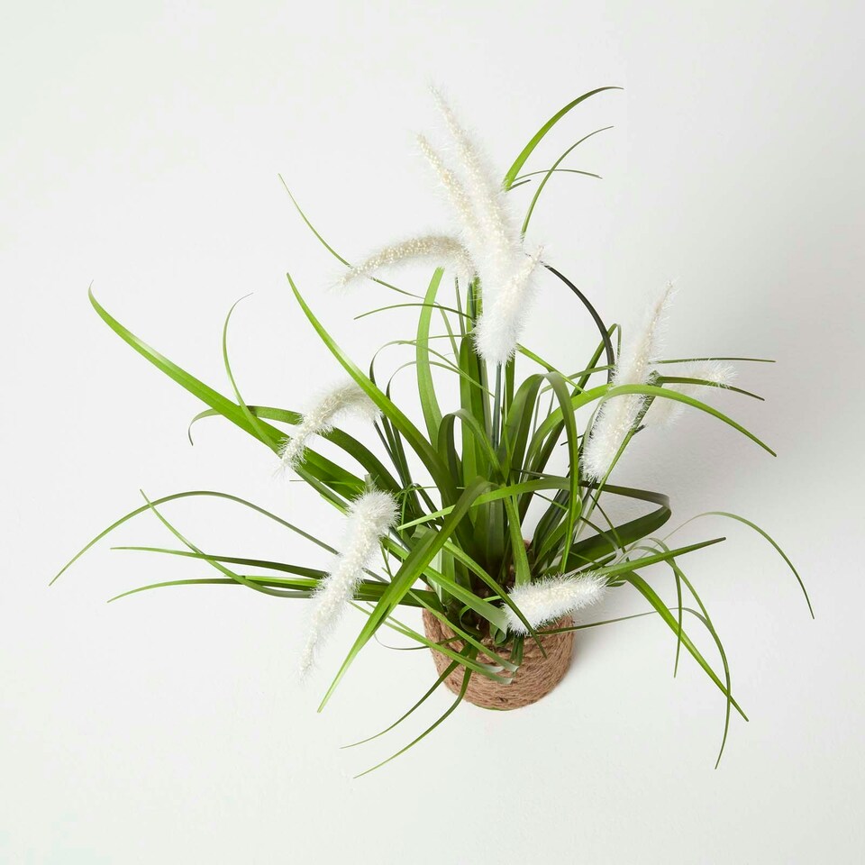 image 1 of Homescapes Artificial Closed Flower Grass Plant In Rope Pot, 74 cm Tall