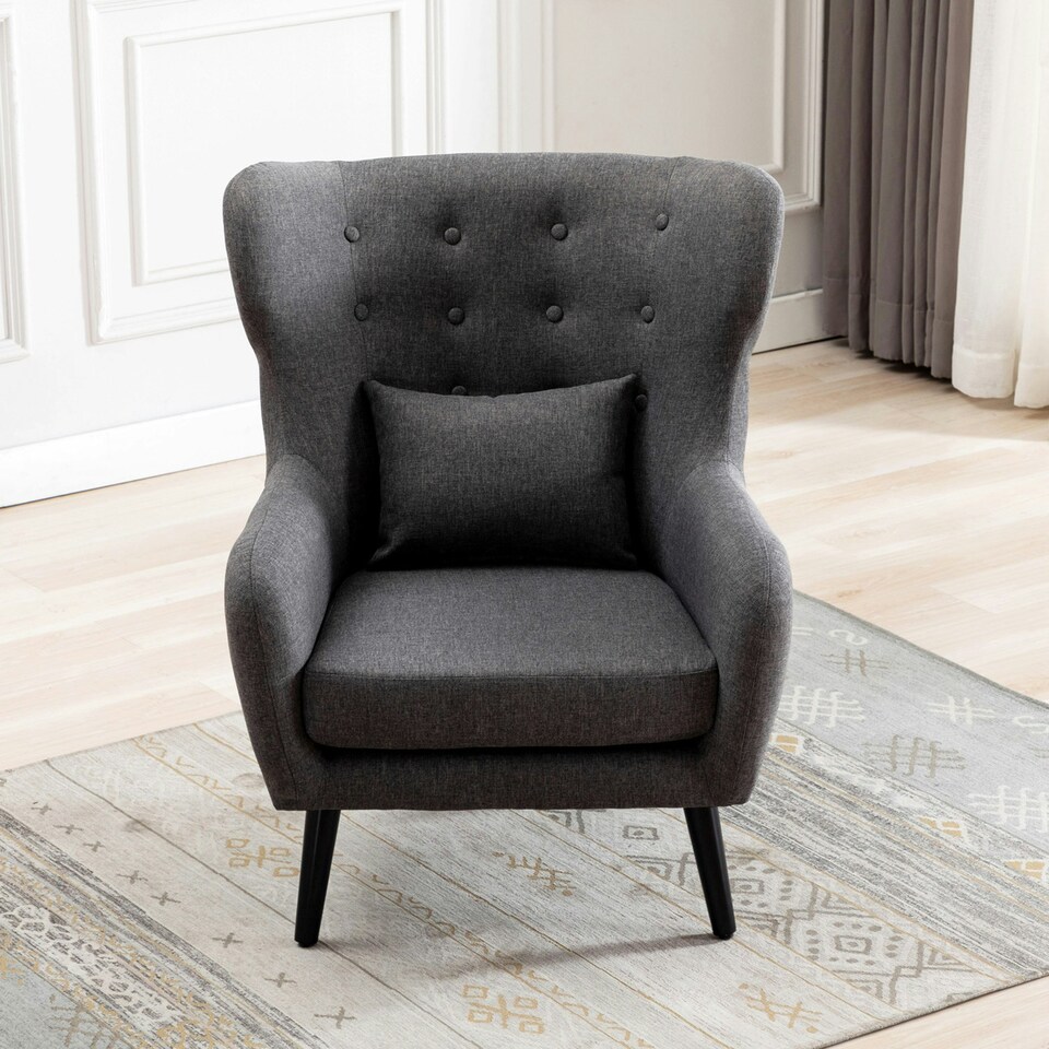 image 1 of Winslow Wing Back Fabric Occasional Button Back Armchair w Footstool (Grey)