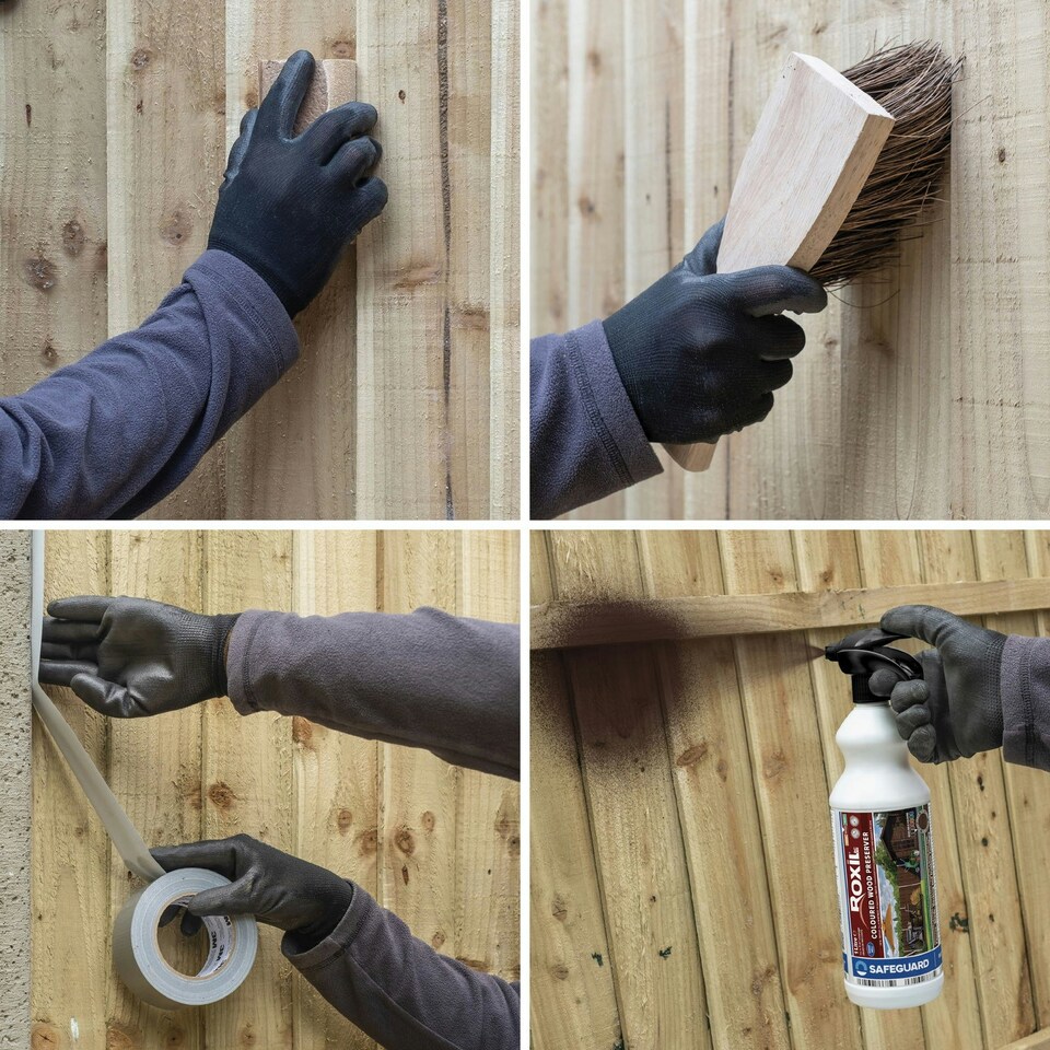 image 1 of Roxil Wood Stain Preserver 1L Spray (Burnt Umber) for Decking, Fence, Shed, Furniture