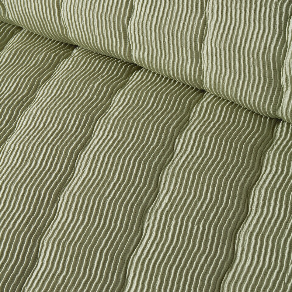 image 1 of Serene Crinkle Wave Duvet Cover Set Green