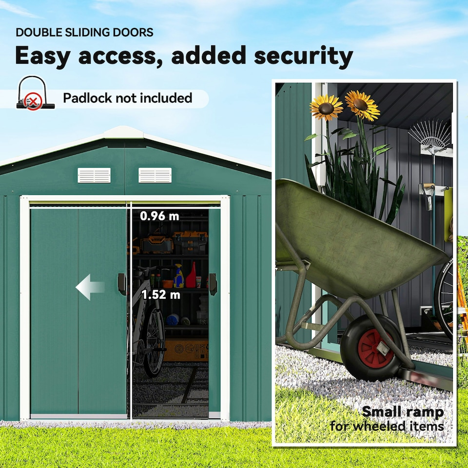 image 1 of Outsunny 13 x 11ft Garden Shed Storage with Foundation Kit and Vents, Green