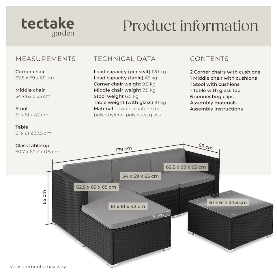 image 1 of Garden Furniture Set Lignano - modular sofa set for 3 to 4 people, coffee table | Black | black | 179 x 150 x 65 cm | 1