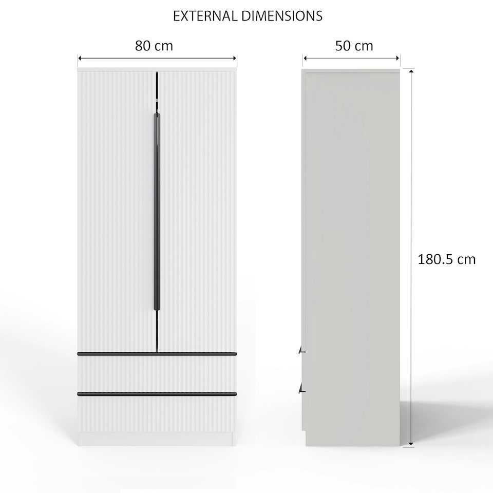 image 1 of FWStyle Lania Ripple Ridged 2 Door 2 Drawer Combination Wardrobe Matt White White