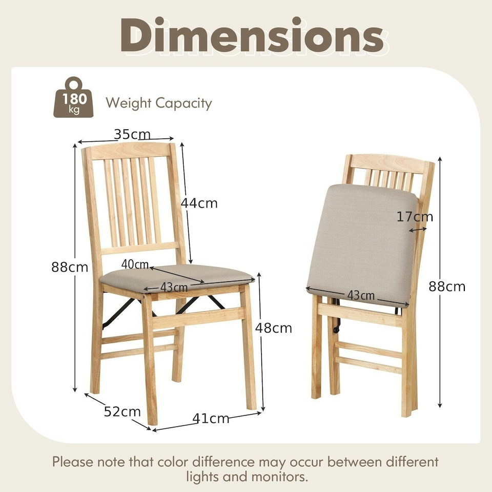 image 1 of COSTWAY Set of 2 Folding Dining Chairs Upholstered Beige White