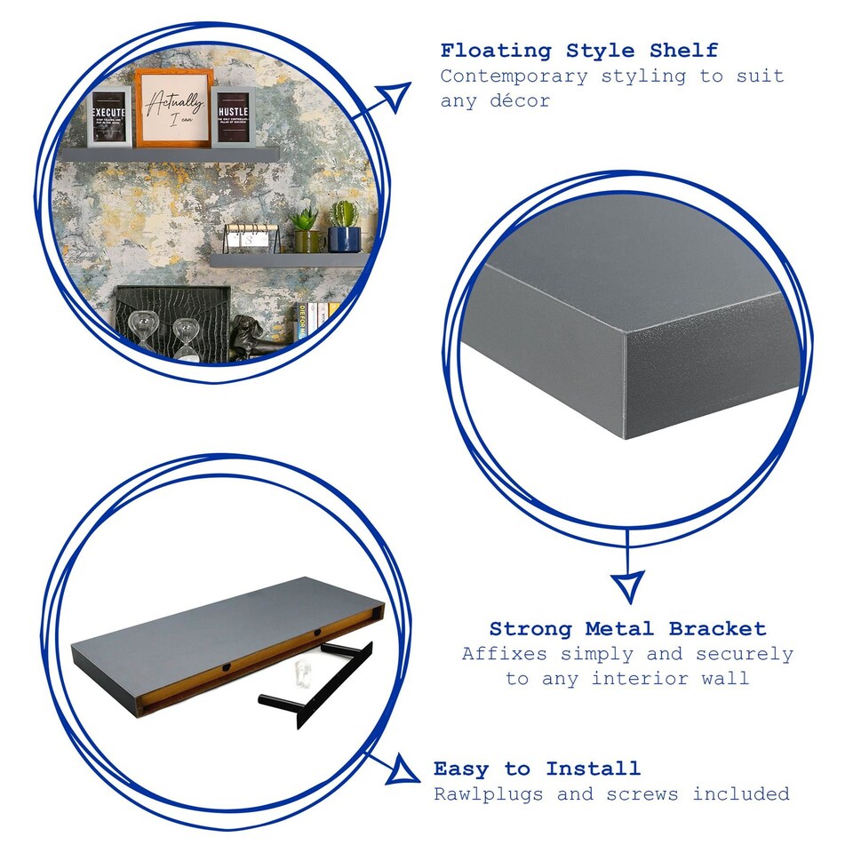 image 1 of Harbour Housewares Modern Floating Wall Shelf - 60cm - Black