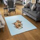 image 2 of woman looking through torn paper background. Comic cartoon pop art retro (Rug) Blue | M