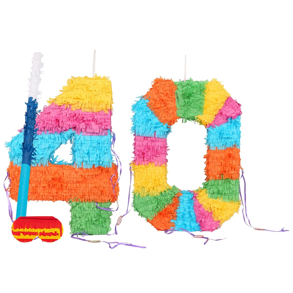 image 1 of Fax Potato 40th Birthday Pinata Set with Stick & Blindfold - Blue Stick