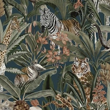 Holden Décor Safari Fusion Animals Wallpaper - Navy - 10m x 53cm | Blue
