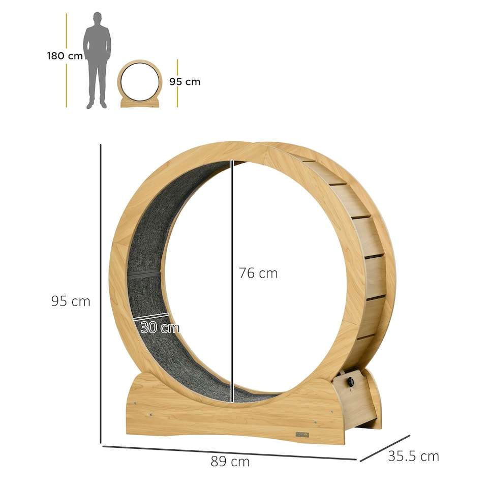 image 1 of PawHut Cat Exercise Wheel, 30 inch Running Treadmill with Brake, Natural