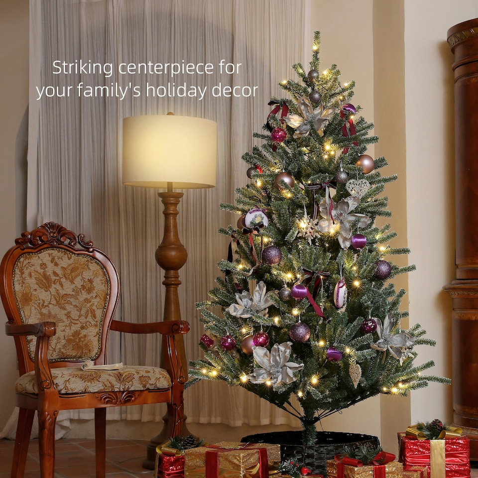 image 1 of HOMCOM 6ft Artificial Prelit Christmas Tree w/ LED Lights, Purple Ornaments