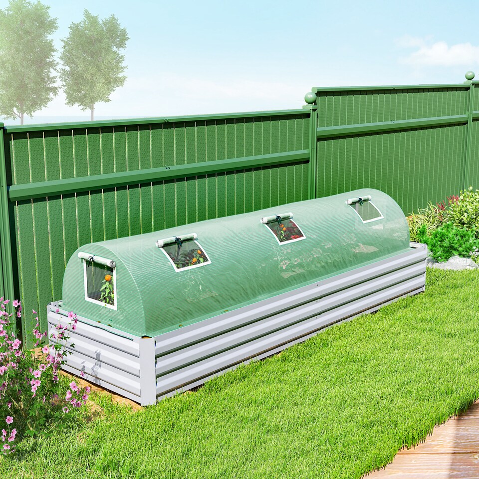 image 1 of Outsunny PE Mini Greenhouse, 3 M Portable Tunnel Green House w 5 Mesh Windows