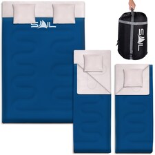SAIL Buddy Double Sleeping Bag with 2 Pillows - Extra Large 220x150cm, 250GSM, Water-Resistant