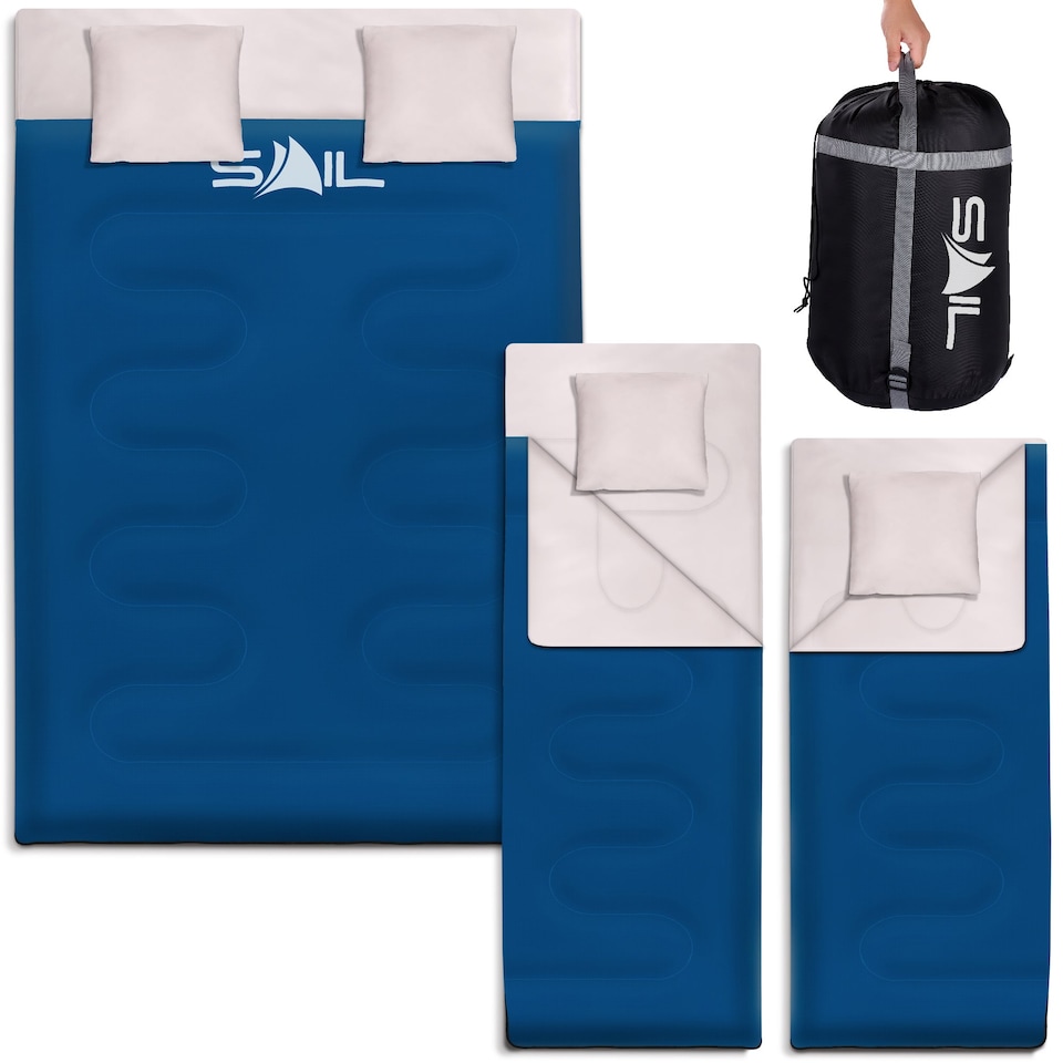 image 1 of SAIL Buddy Double Sleeping Bag with 2 Pillows - Extra Large 220x150cm, 250GSM, Water-Resistant