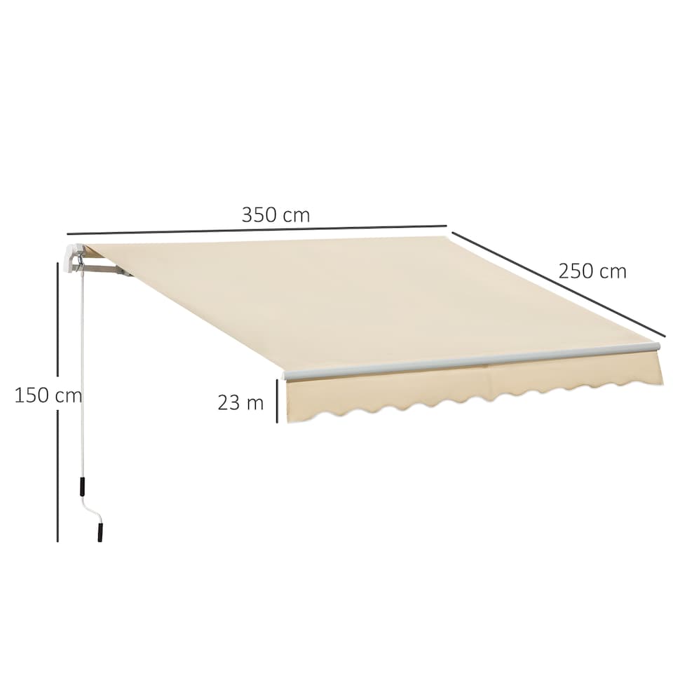 image 1 of Outsunny 3.5x2.5m Manual Awning Window Door Sun Weather Shade w Handle Beige | White | 1