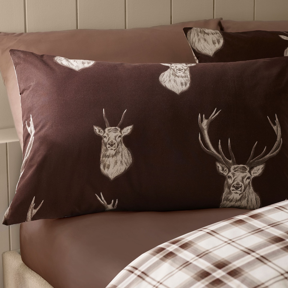 image 1 of Catherine Lansfield Stag Check Reversible Duvet Cover Set