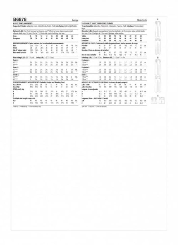 image 1 of Butterick 6878 Paper Sewing Pattern – Women’s Trousers & Shorts, Size B5 (8–10–12–14–16), Intermediate