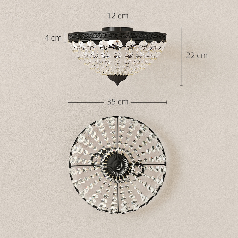 image 1 of HOMCOM Crystal Chandelier Ceiling Light with 168 Octagonal Beads, Vintage 2-Light Flush Mount Ceiling Light for Living Room, Bedroom, Hallway, Dining Room, Black | Black
