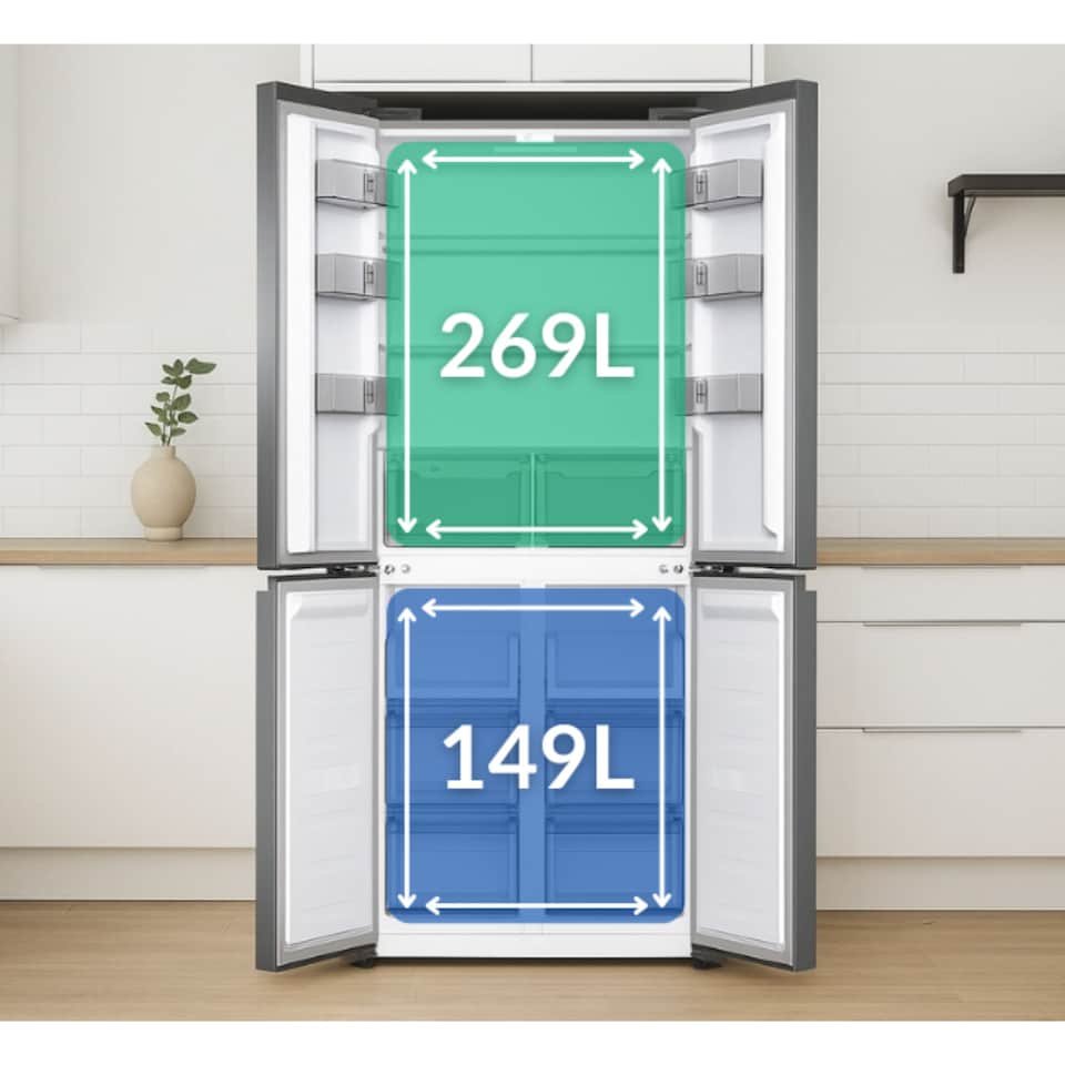 image 1 of HYE 418 Litre No Frost Cross Door American Fridge Freezer, 75cm, Silver - RF01AMCD430S03