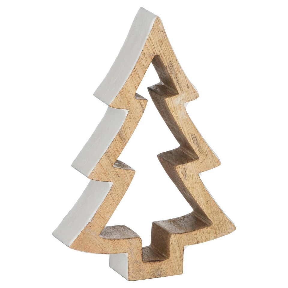 image 1 of The Noel Collection Snowy Wooden Christmas Tree Ornament - Natural/White - 20cm x 4cm x 14cm