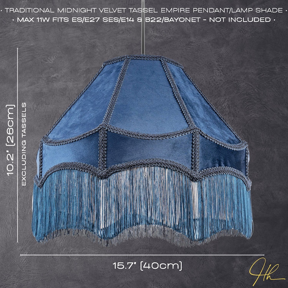 image 1 of Traditional Victorian Empire 40cm Lamp Shade in Navy Midnight Blue with Tassels | Blue | Midnight Blue | 1
