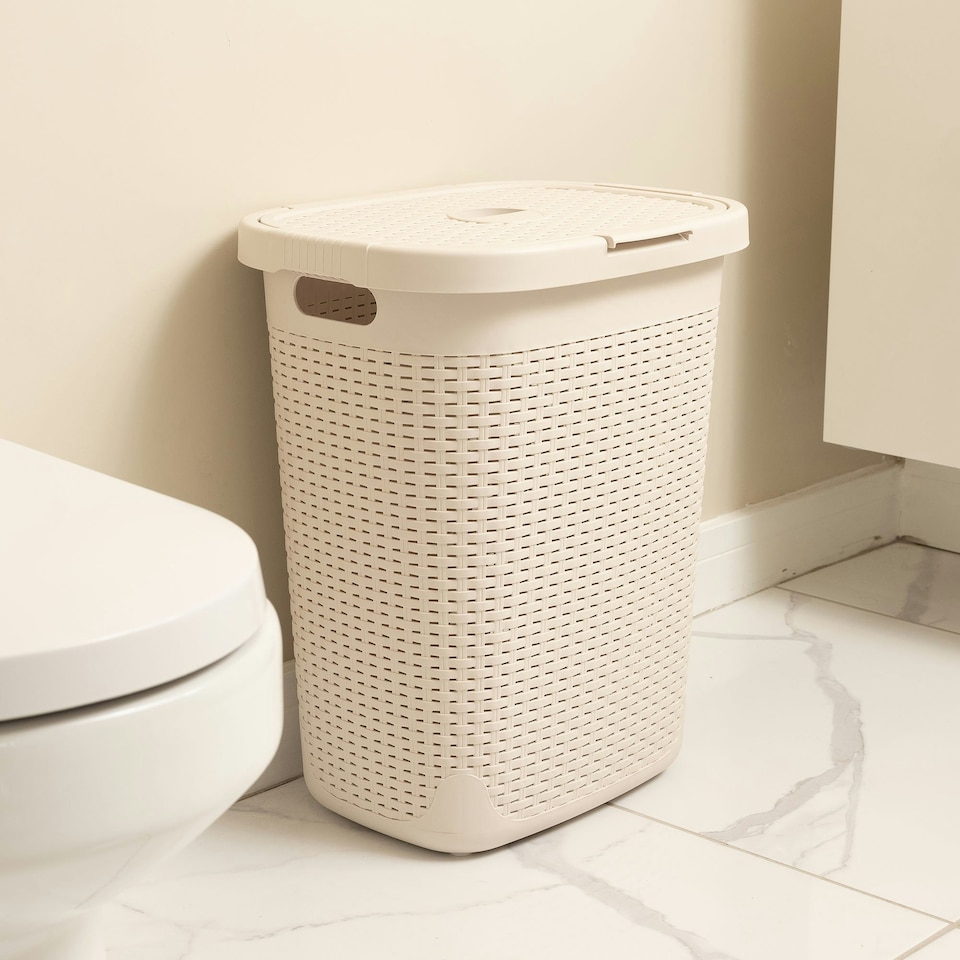 image 1 of Addis Rattan Effect 50L Laundry Hamper - Cream