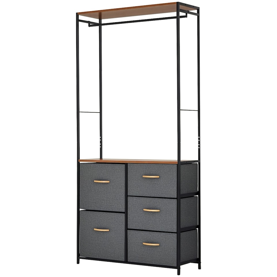 image 1 of HOMCOM Storage Coat Rack Hallway Bedroom Organiser Shelves w/ Hanger, 5 Drawer