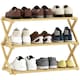 image 1 of HOMCOM 3-Tier Bamboo Shoe Rack, Folding Shoe Shelf, No Assembly, Portable Storage Organiser for Entryway, Hallway, Living Room, Small Space, Holds up to 9 Pairs, Natural | Brown | Natural wood finish
