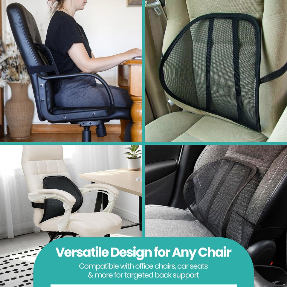 image 1 of Black Mesh Lumber Back Support for Office Chair & Car Seat With Air Flow