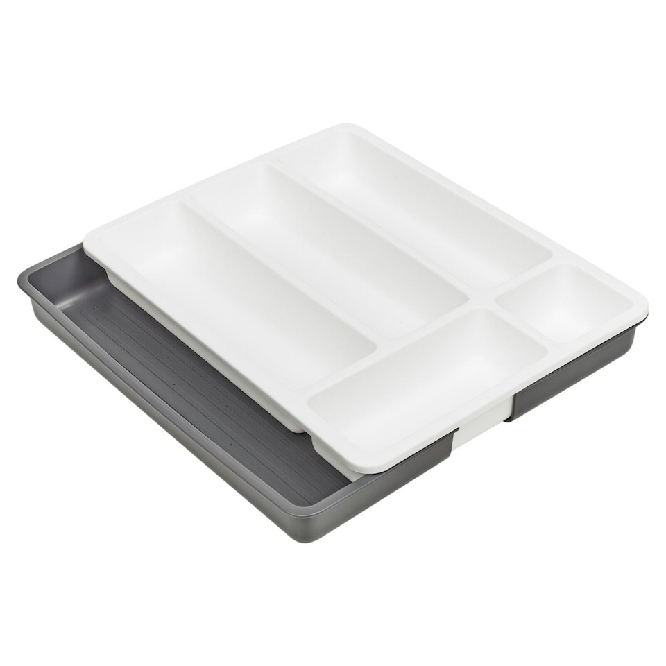 image 1 of Extendable Plastic Cutlery Drawer Tray | Grey | 1