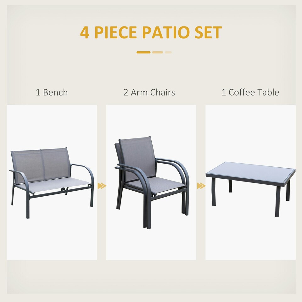 image 1 of Outsunny 4pcs Patio Furniture Set Garden Sofa Glass Top Coffee Table Grey