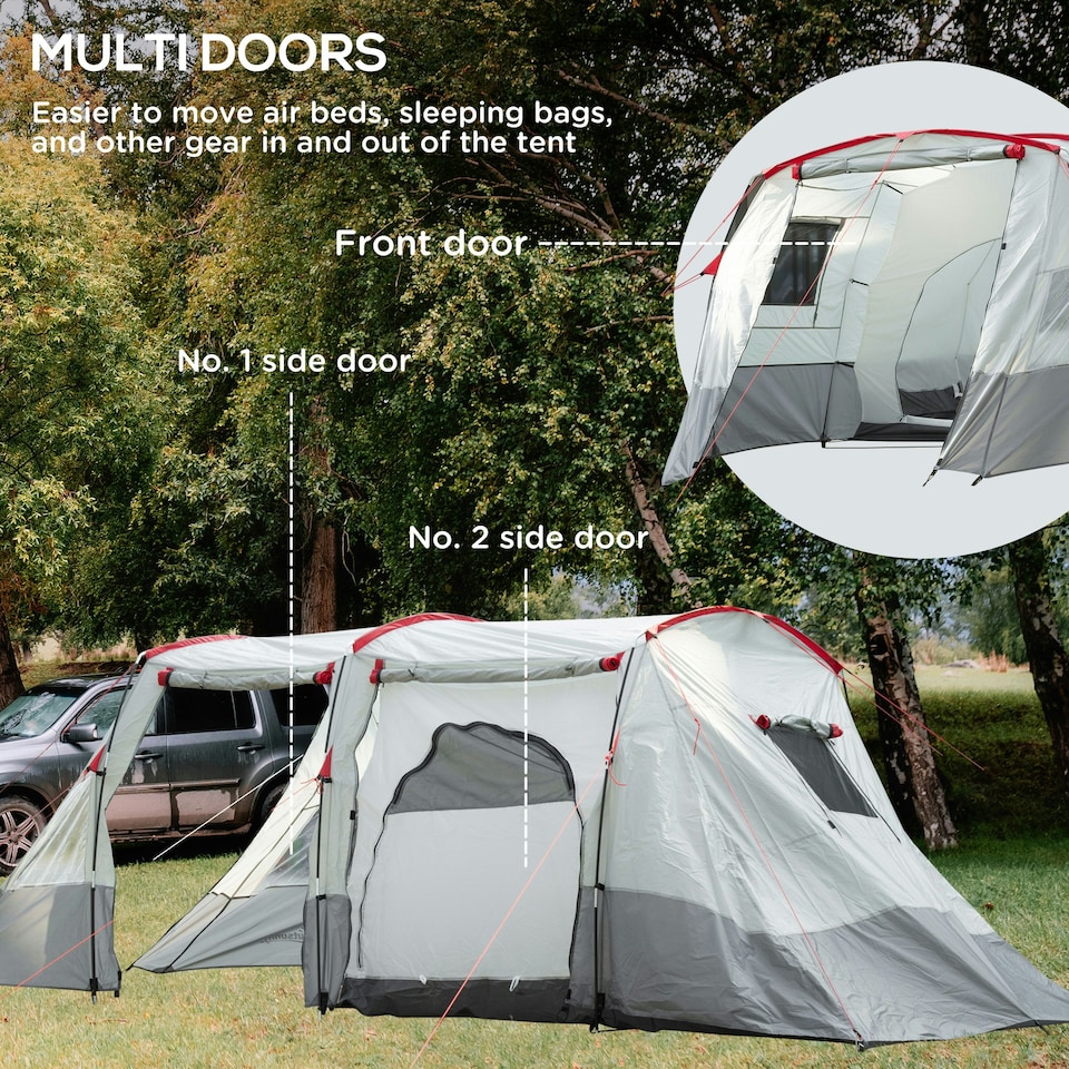 image 1 of Outsunny 6-8 Person Tunnel Tent, Two-room Camping Tent with Carry Bag, Grey