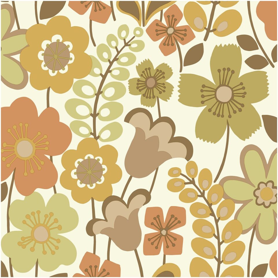 image 1 of Retro Floral Wallpaper Brown Orange Green Cream Vintage Classic Feature Wall