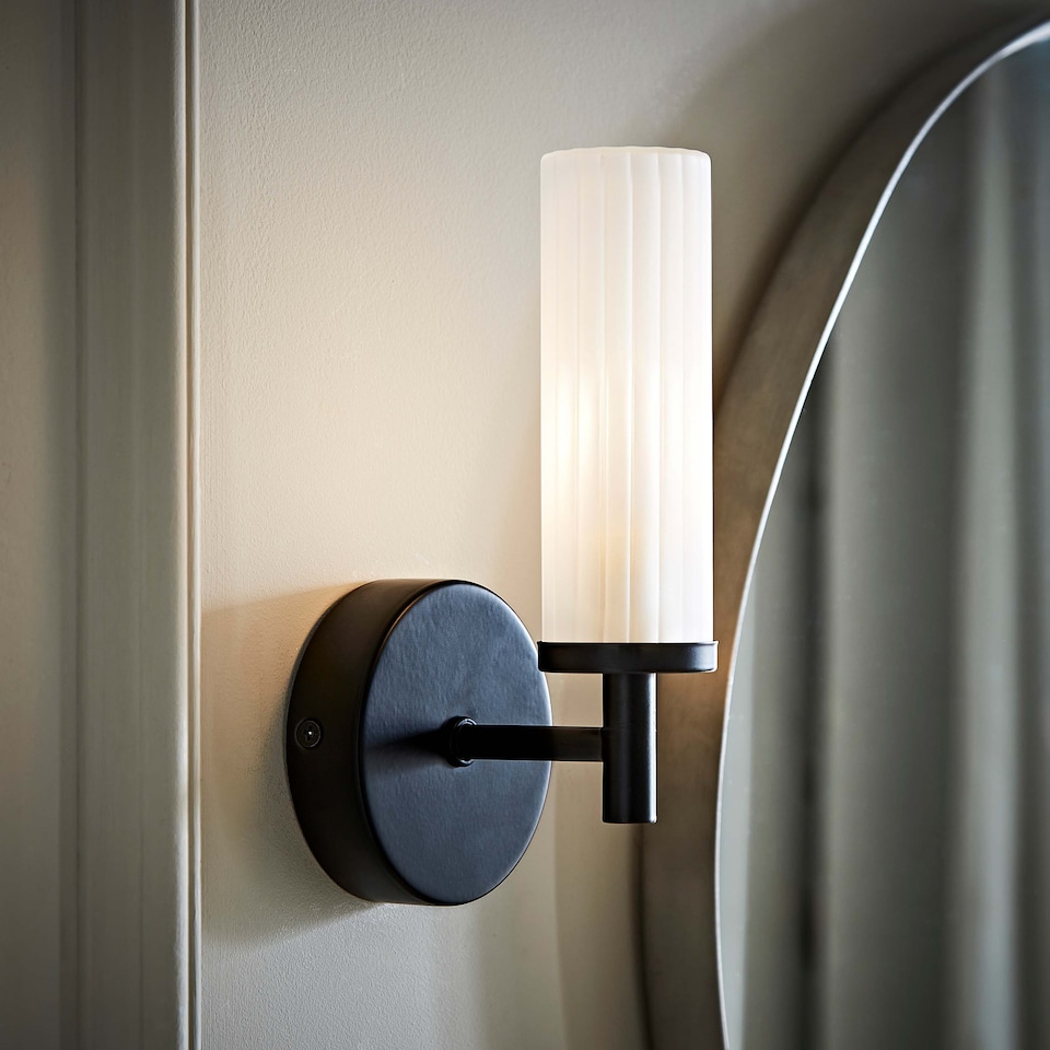 image 1 of ValueLights Canya Black IP44 Frosted Glass Wall Light | Black