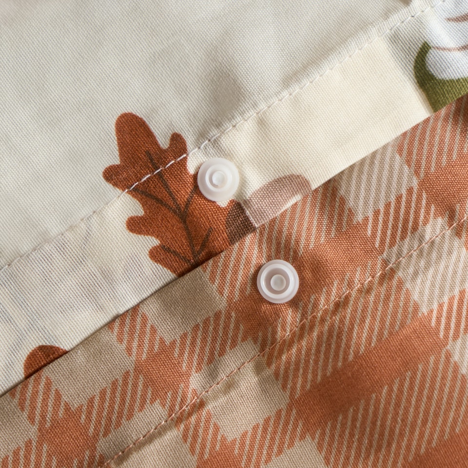 image 1 of OHS Autumnal Novelty Pumpkin Gonk Reversible Check Duvet Cover and Pillowcase Bedding Set Multi | Cream/Rust | Double