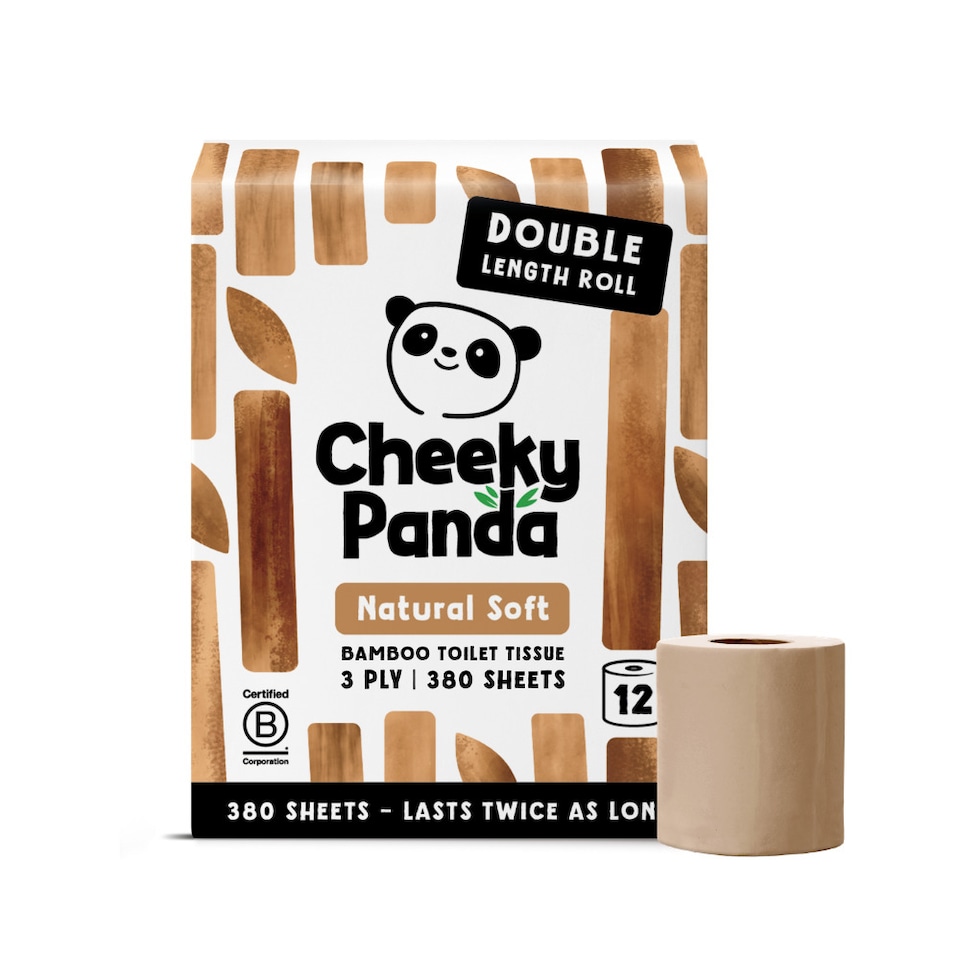 image 1 of Cheeky Panda Double-Length Natural Colour  Bamboo Toilet Paper 12 rolls 380 3 ply sheets | Brown | Size: 12 Rolls | 12
