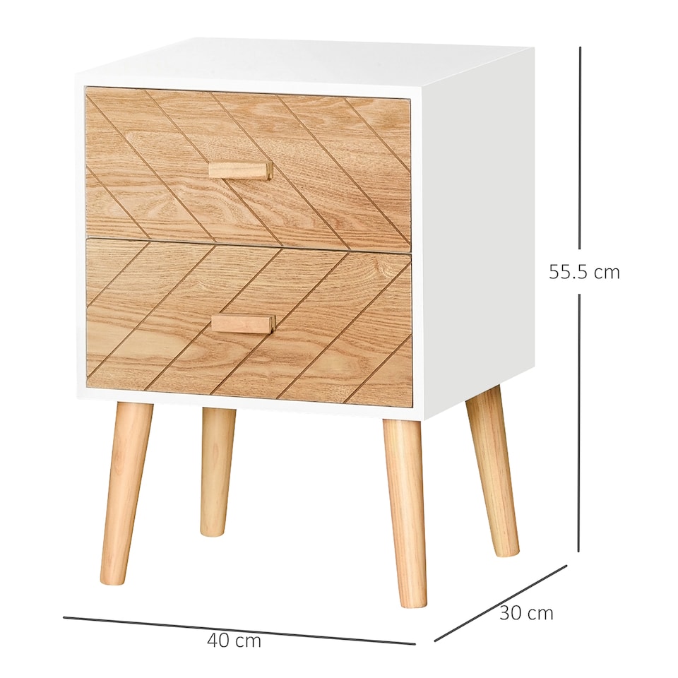 image 1 of HOMCOM 2 Drawers Bedside Table with Pine Legs, Bedroom Wooden Storage Cabinet, Natural